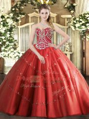 Ball Gowns Quinceanera Dresses Red Sweetheart Tulle Sleeveless Floor Length Lace Up