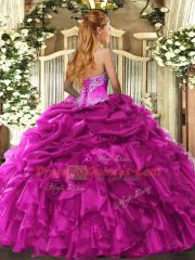 Purple Ball Gowns Organza Sweetheart Sleeveless Beading and Ruffles and Pick Ups Floor Length Lace Up Quince Ball Gowns