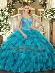On Sale Organza Sleeveless Floor Length Sweet 16 Dresses and Beading and Ruffles