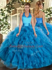 Baby Blue Sleeveless Ruffles Floor Length Quinceanera Gown