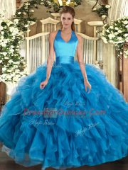 Baby Blue Sleeveless Ruffles Floor Length Quinceanera Gown