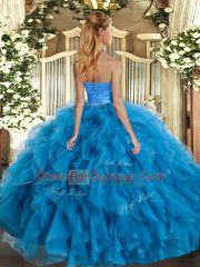 Baby Blue Sleeveless Ruffles Floor Length Quinceanera Gown