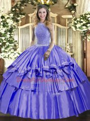 Glorious Beading and Ruffled Layers Quinceanera Gowns Lavender Lace Up Sleeveless Floor Length