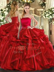 Floor Length Ball Gowns Sleeveless Red Quinceanera Gowns Lace Up