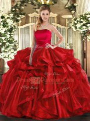 Floor Length Ball Gowns Sleeveless Red Quinceanera Gowns Lace Up