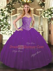 Ball Gowns Sweet 16 Dresses Purple Sweetheart Tulle Sleeveless Floor Length Lace Up