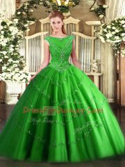 Green Zipper Ball Gown Prom Dress Beading and Appliques Sleeveless Floor Length