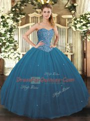 Teal Sweetheart Lace Up Beading Quinceanera Dresses Sleeveless