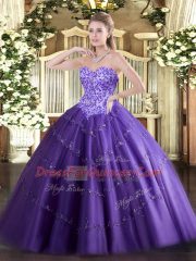 Sweetheart Sleeveless Lace Up Vestidos de Quinceanera Purple Tulle
