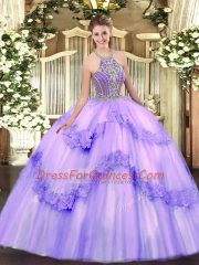 Inexpensive Tulle Sleeveless Floor Length Sweet 16 Dresses and Beading and Appliques