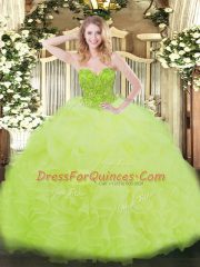 Yellow Green Organza Lace Up Sweetheart Sleeveless Floor Length Vestidos de Quinceanera Ruffles