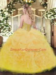 Yellow Green Organza Lace Up Sweetheart Sleeveless Floor Length Vestidos de Quinceanera Ruffles