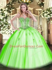 Beading and Appliques 15th Birthday Dress Lace Up Sleeveless Floor Length
