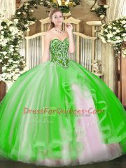 Trendy Sleeveless Lace Up Floor Length Beading and Ruffles Quinceanera Gowns