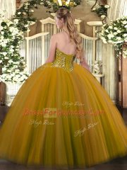 Tulle Sweetheart Sleeveless Lace Up Beading Quinceanera Dresses in Brown