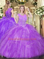 Scoop Sleeveless Zipper Quinceanera Dresses Lavender Tulle