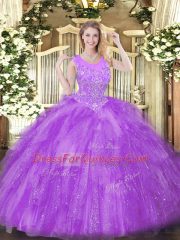 Scoop Sleeveless Zipper Quinceanera Dresses Lavender Tulle