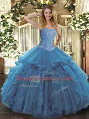 Luxurious Tulle Sleeveless Floor Length Sweet 16 Dresses and Beading and Ruffles
