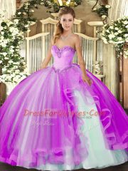 Eye-catching Lilac Sleeveless Beading and Ruffles Floor Length Ball Gown Prom Dress