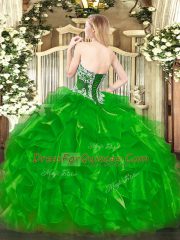 Strapless Sleeveless Lace Up Quinceanera Gown Fuchsia Organza