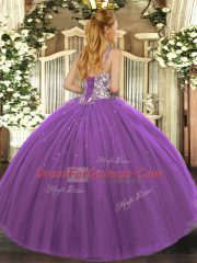 Captivating Floor Length Purple Vestidos de Quinceanera Straps Sleeveless Lace Up