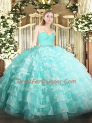 Modest Sleeveless Zipper Floor Length Beading and Lace and Ruffled Layers 15th Birthday Dress