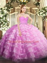 Custom Made Floor Length Ball Gowns Sleeveless Rose Pink Quinceanera Dress Zipper