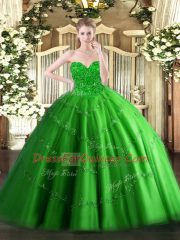 Smart Green Tulle Lace Up Sweetheart Sleeveless Floor Length Sweet 16 Dresses Appliques