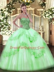 Dazzling Sleeveless Tulle Floor Length Lace Up 15 Quinceanera Dress in with Beading and Appliques and Ruffles
