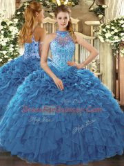 Elegant Teal Sleeveless Beading and Ruffles Floor Length 15 Quinceanera Dress