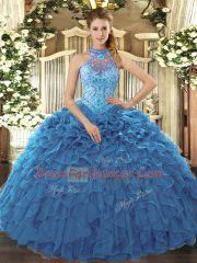 Elegant Teal Sleeveless Beading and Ruffles Floor Length 15 Quinceanera Dress