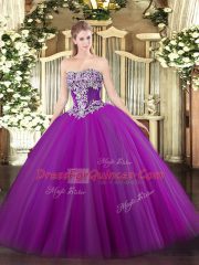 Perfect Purple Sleeveless Floor Length Beading Lace Up Sweet 16 Quinceanera Dress