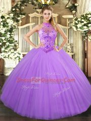 Popular Floor Length Lavender Vestidos de Quinceanera Tulle Sleeveless Beading and Embroidery