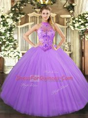Popular Floor Length Lavender Vestidos de Quinceanera Tulle Sleeveless Beading and Embroidery