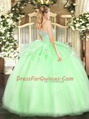 Custom Designed Apple Green Tulle Zipper 15 Quinceanera Dress Sleeveless Floor Length Lace