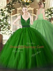 Captivating Ball Gowns 15th Birthday Dress Green Straps Tulle Sleeveless Floor Length Zipper