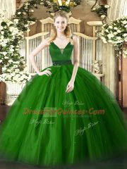Captivating Ball Gowns 15th Birthday Dress Green Straps Tulle Sleeveless Floor Length Zipper