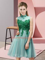 Excellent High-neck Sleeveless Lace Up Quinceanera Court of Honor Dress Light Blue Tulle