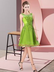 Most Popular Empire Chiffon Scoop Sleeveless Appliques Knee Length Zipper Damas Dress