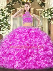 Floor Length Two Pieces Sleeveless Lilac Quinceanera Dress Backless
