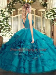 Teal Sleeveless Beading Floor Length Quinceanera Gown