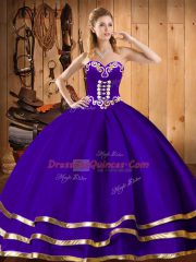 Glamorous Purple Sleeveless Organza Lace Up Quinceanera Dress for Military Ball and Sweet 16 and Quinceanera
