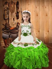 Pretty Floor Length Lace Up Little Girls Pageant Gowns for Sweet 16 and Quinceanera with Embroidery and Ruffles