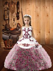 Multi-color Lace Up Pageant Dress for Teens Embroidery and Ruffles Sleeveless Floor Length