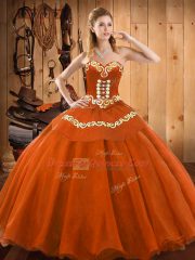 Modern Rust Red Tulle Lace Up 15 Quinceanera Dress Sleeveless Floor Length Ruffles
