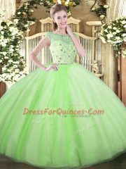 Sophisticated Yellow Green Zipper Sweet 16 Dress Beading Sleeveless Floor Length