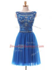 Trendy Blue Evening Dress Prom and Party with Beading Bateau Sleeveless Zipper