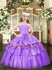 Organza Straps Sleeveless Zipper Beading and Lace and Ruffled Layers Pageant Dresses in Lavender