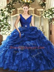 Delicate Blue Sleeveless Organza Backless Quinceanera Gown for Sweet 16 and Quinceanera