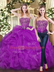 Pretty Sleeveless Lace Up Floor Length Beading and Ruffles Quinceanera Dresses